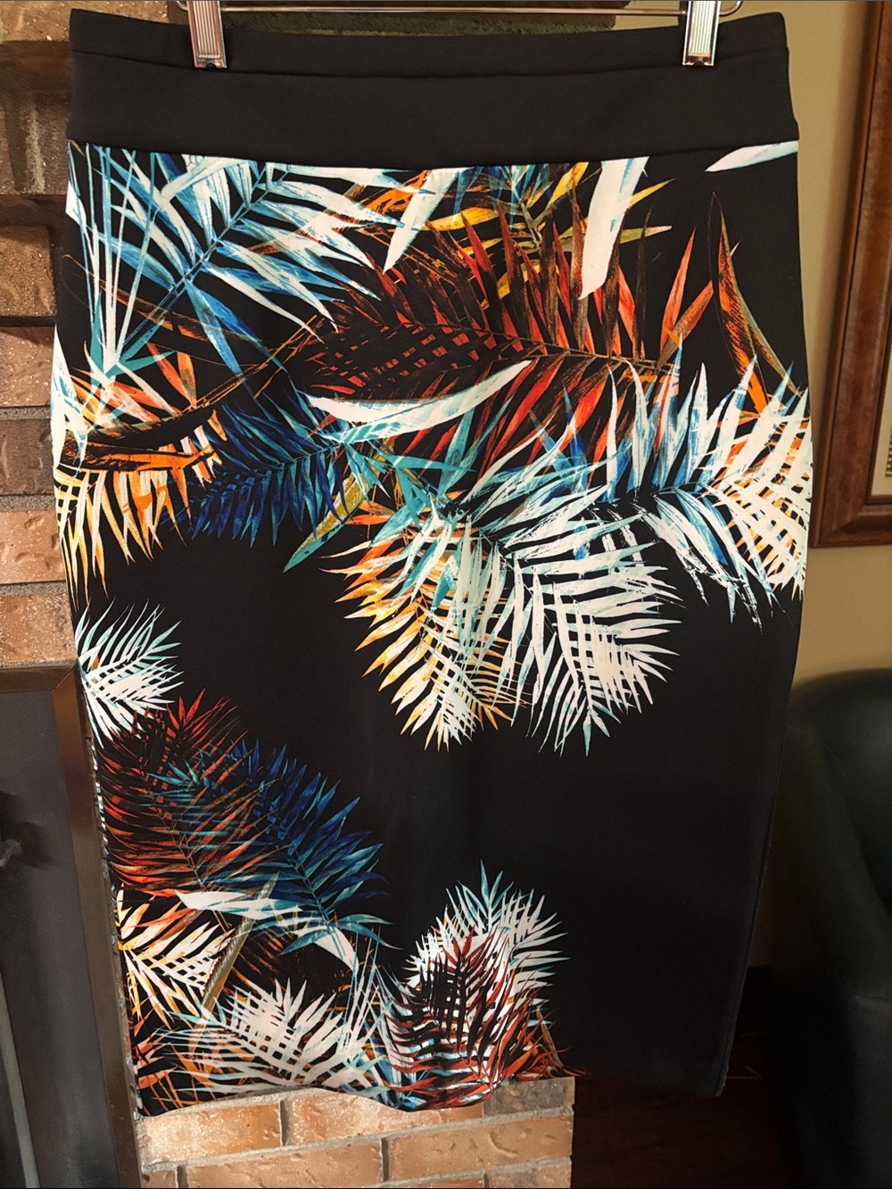 Worthington Black Pencil Skirt with Multicolor Tropical Leaf Print